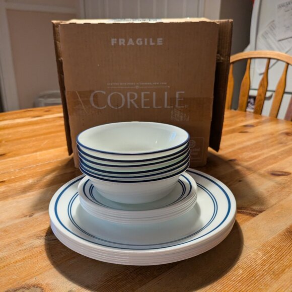 Corelle Vitrelle Service for 6 Dinnerware Set, Classic Café Blue - Picture 4 of 4